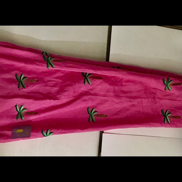 New CJ Laing Pink Linen Pants with Palm Trees Pink size 14 Cruise Summer - Picture 3 of 16